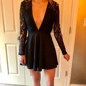 Tobi deep V-neck black lace dress